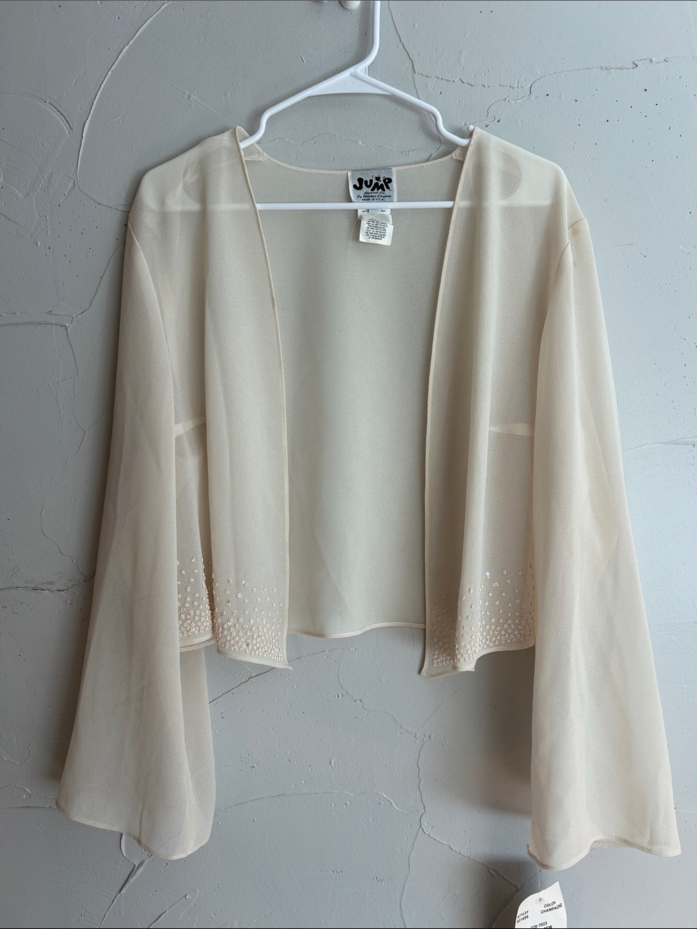 Vintage JUMP Cream Sheer Chiffon Beaded Bolero Cardigan